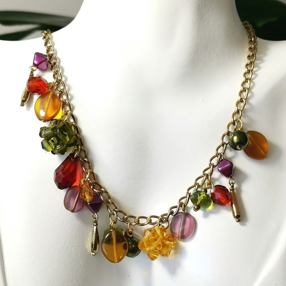 VINTAGE Czech crystal jewelry necklace Christmas colours - Picture 3 of 5